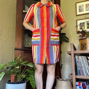 60s vintage 70s vintage pearl snap button shift dress striped 70s dress